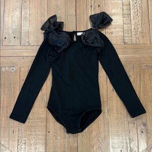 Carbon soldier Black Long Sleeve Bodysuit with Bow shoulder Detail girls size 5